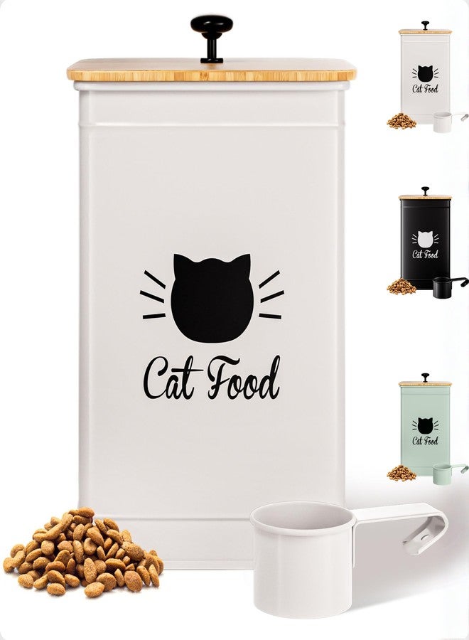 HB Design Co. Cat Food Storage Container with Scoop - 5-7 lb (25 Cup) Capacity Metal Cat Food Container with Airtight Bamboo Lid and Metal Scoop - Airtight Pet Food Storage Containers 5 lb - 7 lb Kibble Container - Image 1